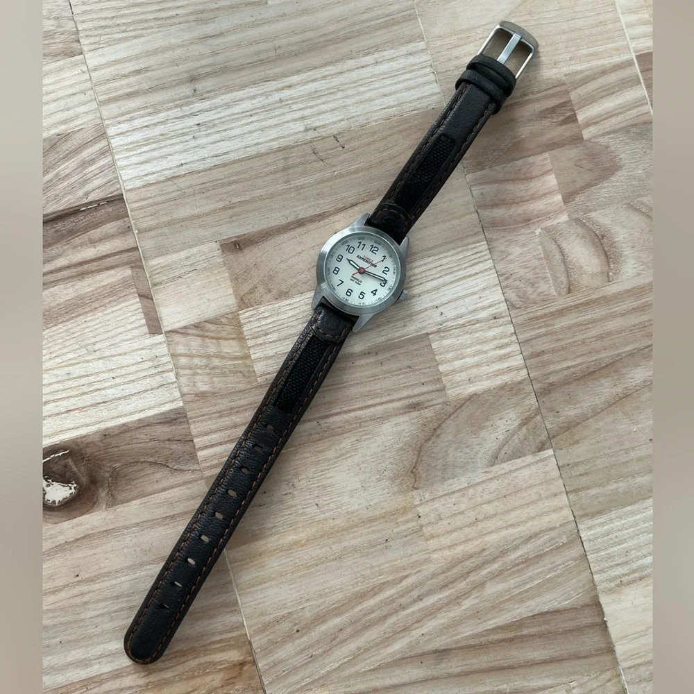 Timex Expedition Ladies Watch Indiglo Light-Up Dial Stainless Case Leather Strap